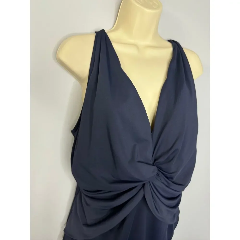 MICHAEL KORS Deep V-Twist Solid Navy One Piece Women's 20W